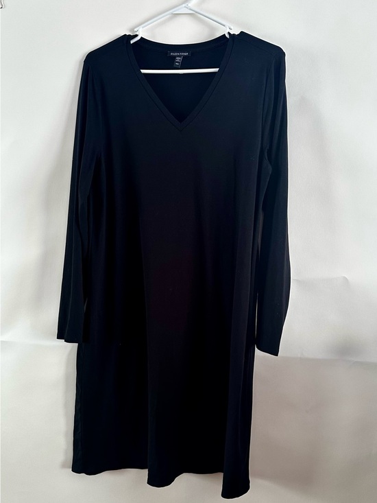 Eileen Fisher Dresses & Skirts - Eileen Fisher Fine Tencel Lyocell Jersey V-Neck Shift Dress Black Long Sleeve M